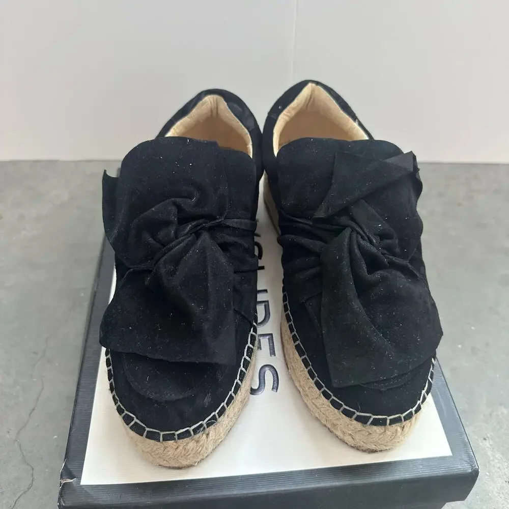 J/Slide Reese Black Suede Ruffle Espadrilles Size 8.5